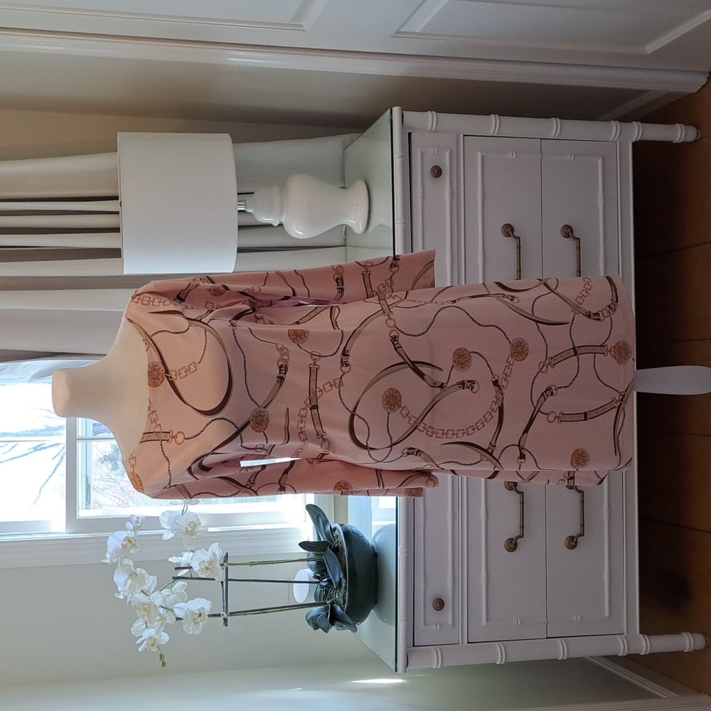 Melly M Womens‎ Blush Pink Print Stretch Midi Dress Long Sleeve Packable SzM